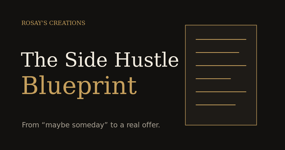 The Side Hustle Blueprint cover — an interactive eight-chapter digital product workbook